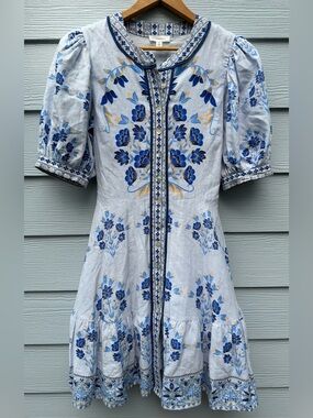 A Loves A Floral Woven Linen Short Bubble Sleeve Mini Dress!